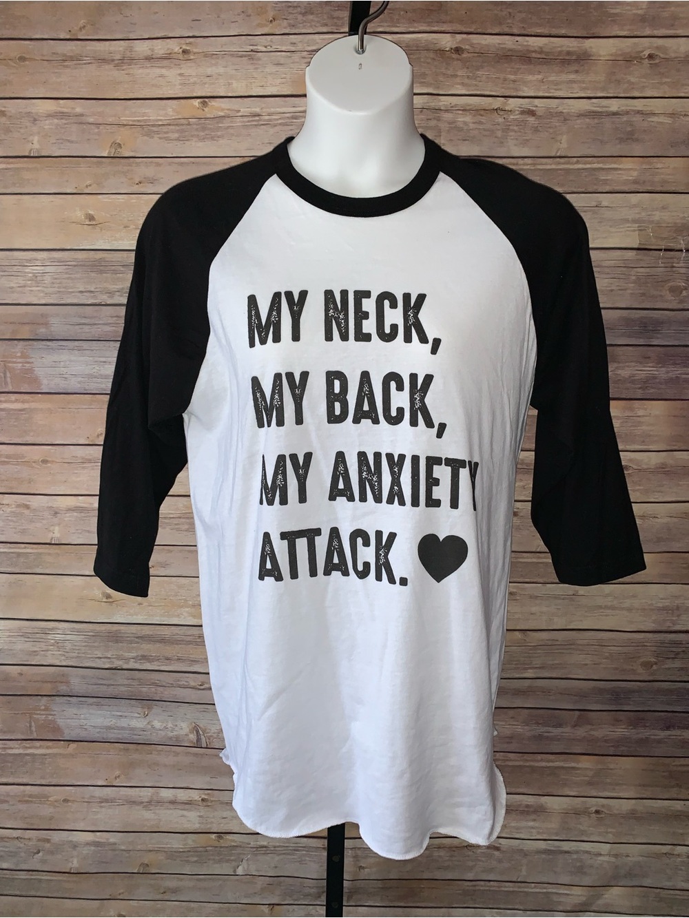 Tultex Black and White Raglan Baseball Tee
Size Large